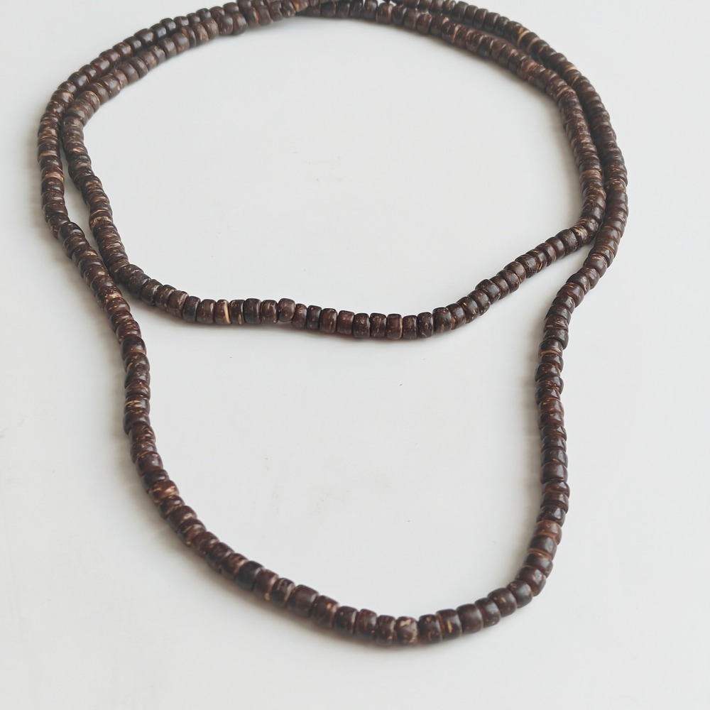 Dark Brown Wooden Beaded Long Bead Necklace Wood Grain Bohemian Earthy Natural